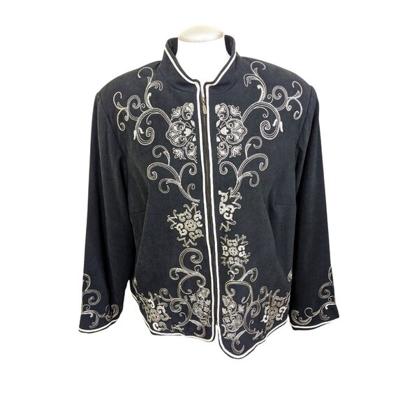 Vintage Dressbarn Oriental Style Jacket Womens 2X Black Floral Lined Full Zip - Picture 1 of 10